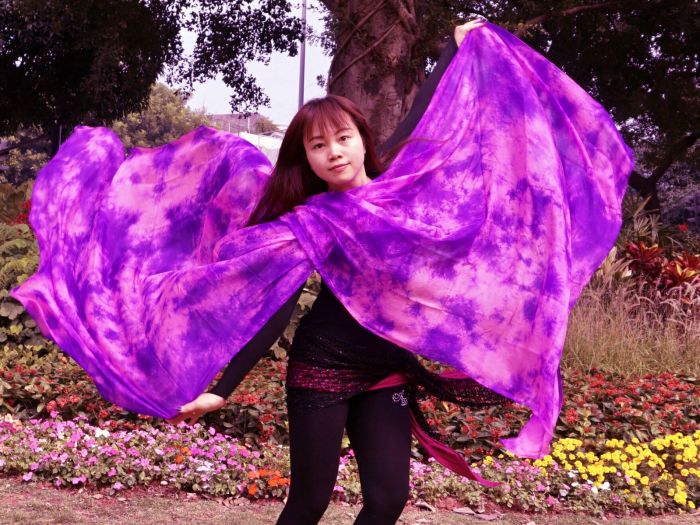 1 piece purple+pink tie-dye 5 Mommes belly dance silk veil 