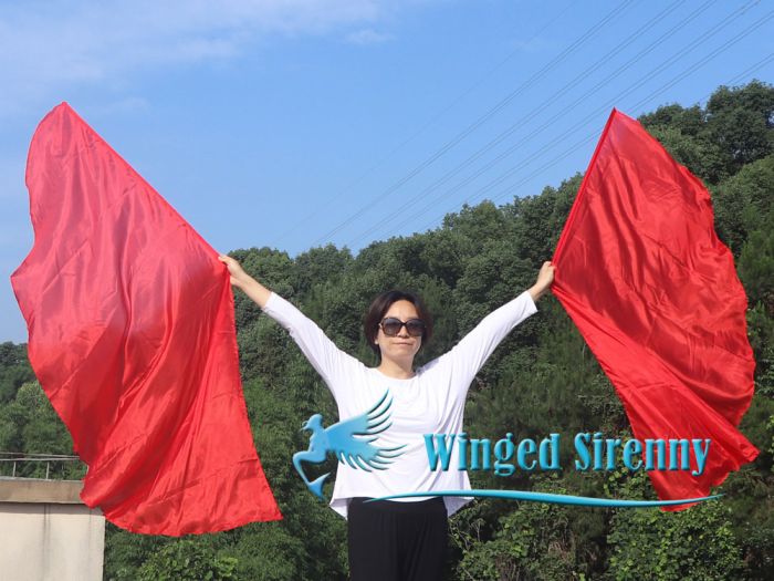 1 pair 180 cm (71") half circle prophetic angel wing silk flags,red 