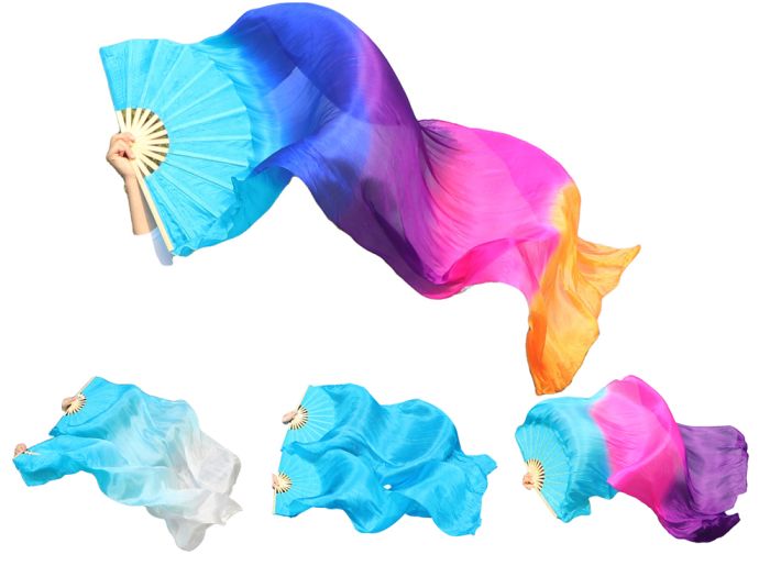 1.8m (70") slightly defected silk fan veils for practice, in assorted colors