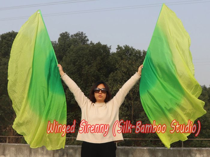 1 pair 180 cm (71") half circle prophetic angel wing silk flags,Emerald