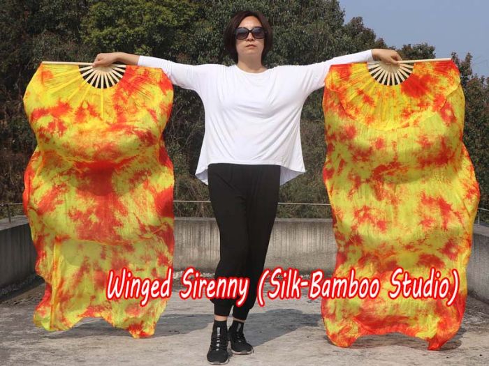 1.5m (59") tie-dye belly dance silk fan veil Flame