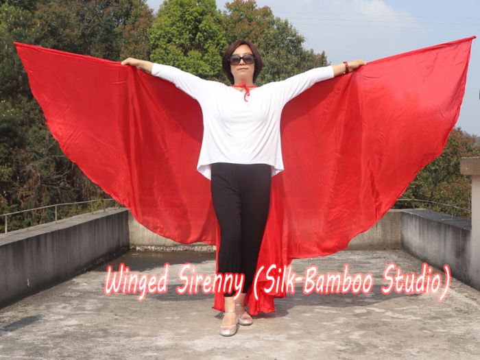 1 pair red 6 Mommes habotai belly dance silk wing