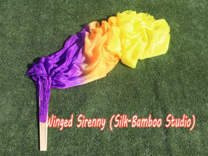 1 pair 1.8m (71") purple-orange-yellow belly dance silk fan veils