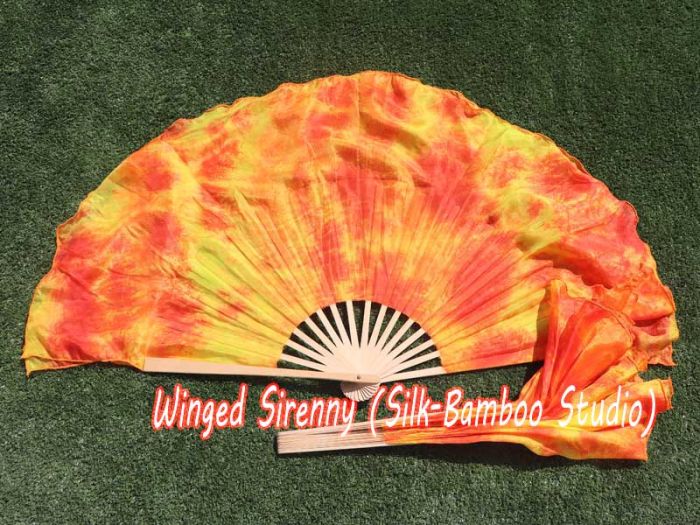 1 Pair Flame short Chinese silk dance fan, 20cm (8") flutter