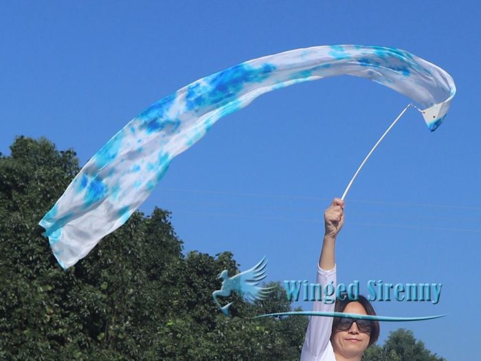 1 piece white+turquoise+blue 180 cm*30cm silk streamer