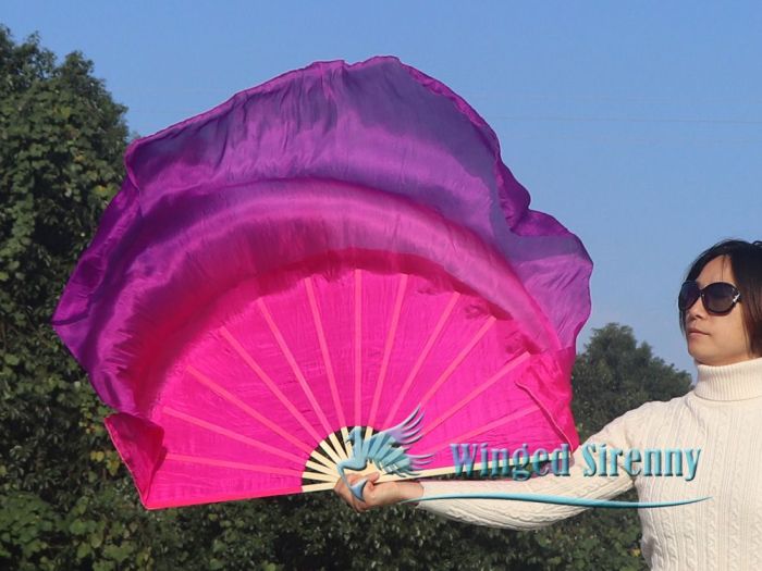 pink-purple large short silk dance fans (flutter), 41" (105 cm)