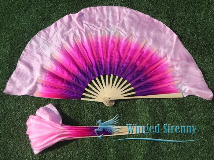 1 Pair Prosperity short Chinese silk dance fan, 10cm (4") flutter