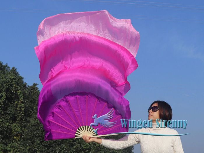 70" x 45" extra large Prosperity belly dance silk fan veil