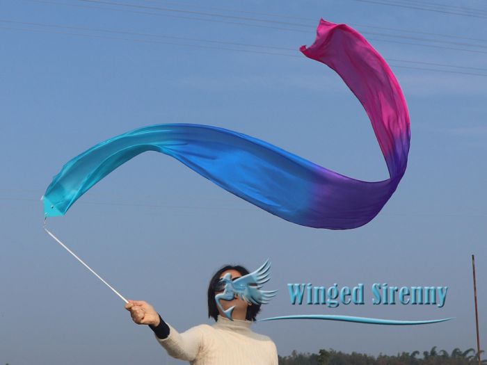 1 piece turquoise-blue-purple-pink 2.5m (98") silk worship streamer