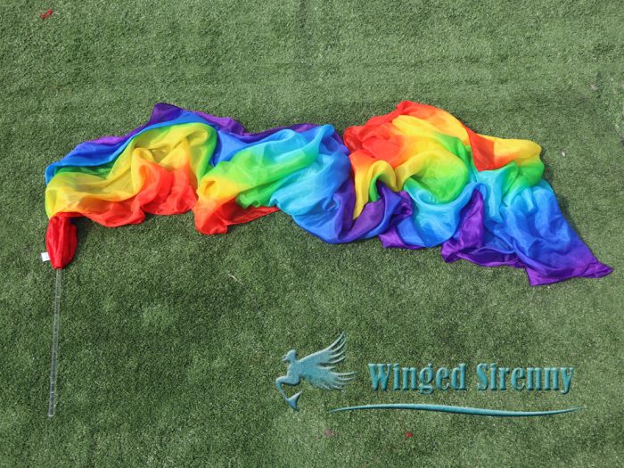 1 piece 4m (4.4 yards) Rainbow long stripes worship silk throw streamer