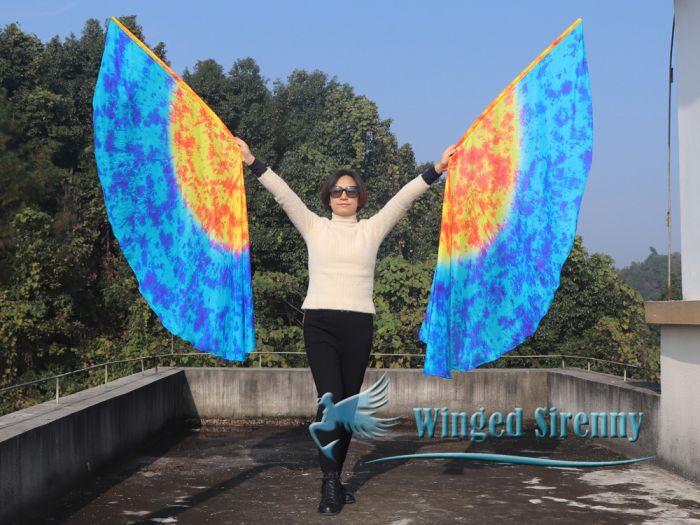 1 pair 180 cm (71") half circle prophetic angel wing silk flags, Fire and Ice 