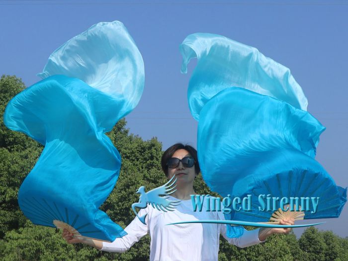 1 pair 1.8m (71") turquoise fading belly dance silk fan veils