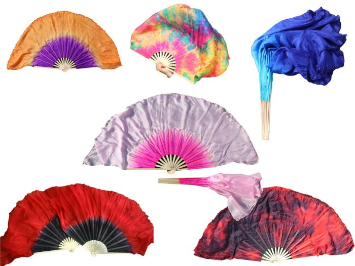 Slightly defected short silk flutter dance fans for practice, 30cm