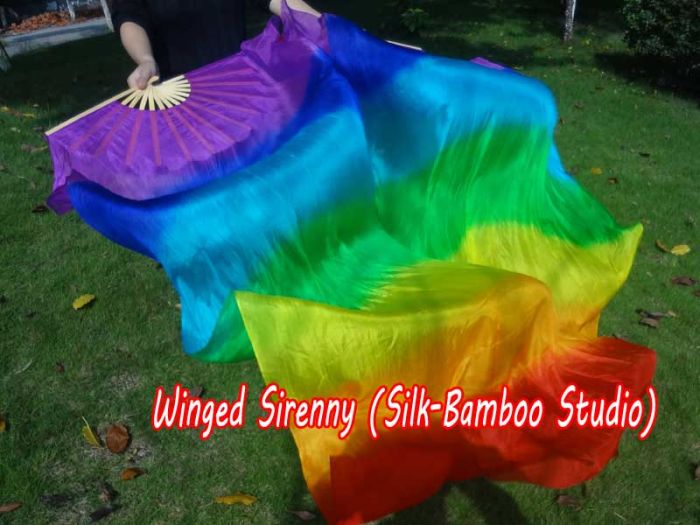 1 pair 1.8m (71") Reverse Rainbow belly dance silk fan veils