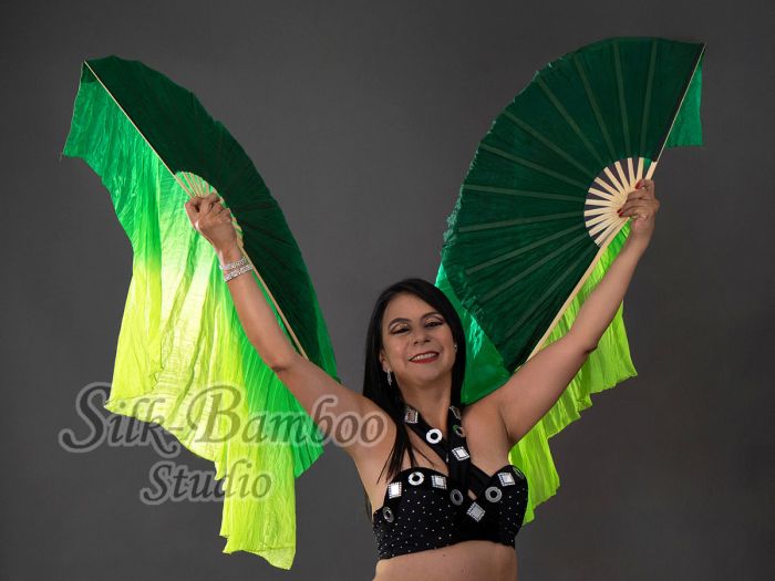 Emerald large short silk dance fans (flutter), 41" (105 cm)