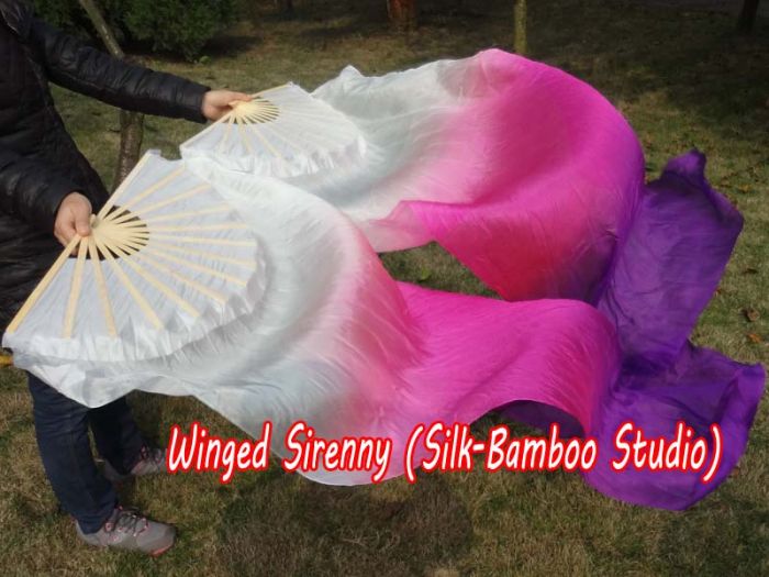 1 pair 1.5m (59") white-pink-purple belly dance silk fan veil