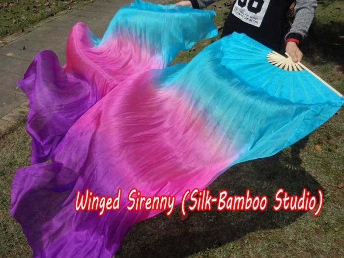 1 pair 1.5m (59") turquoise-pink-purple belly dance silk fan veil