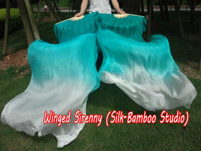 1 pair 1.8m (71") peacock fading belly dance silk fan veils