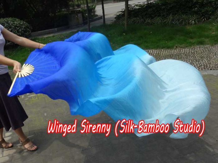 1 pair 1.8m (71") blue fading belly dance silk fan veils