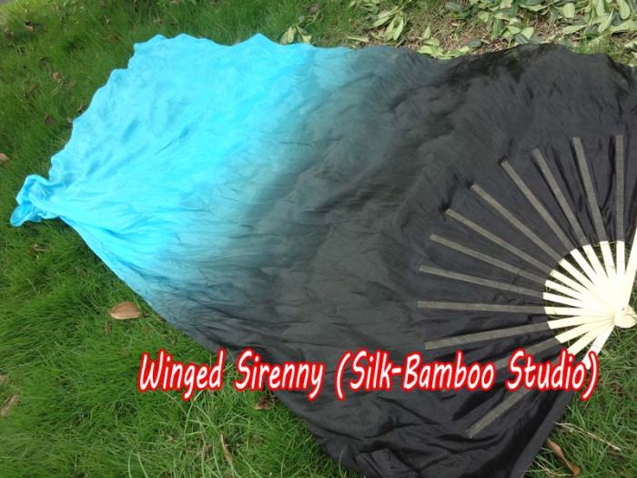 1 pair 1.5m (59") black-turquoise belly dance silk fan veil