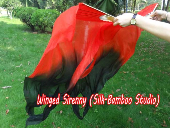 1 pair 1.5m (59") red-black belly dance silk fan veil