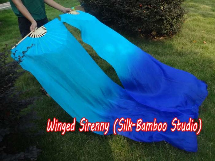 1 pair 1.8m (71") turquoise-blue belly dance silk fan veils