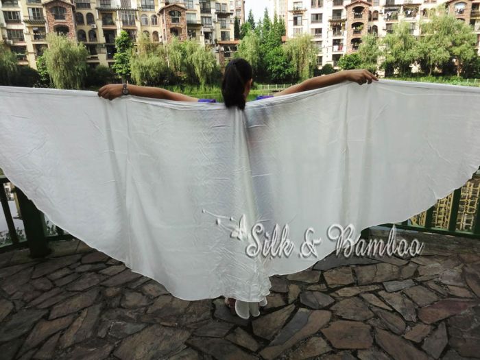 1 pair white 8 Mommes habotai belly dance silk wing