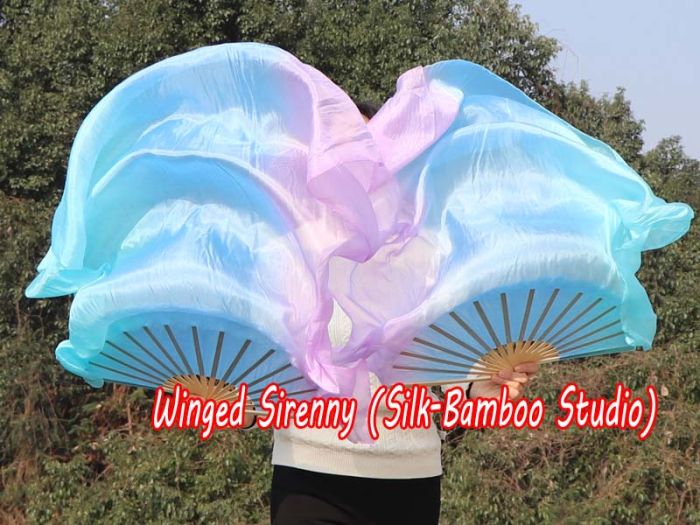 1 pair 1.1m (43") pastel Mystery long stripes silk fan veils for kids