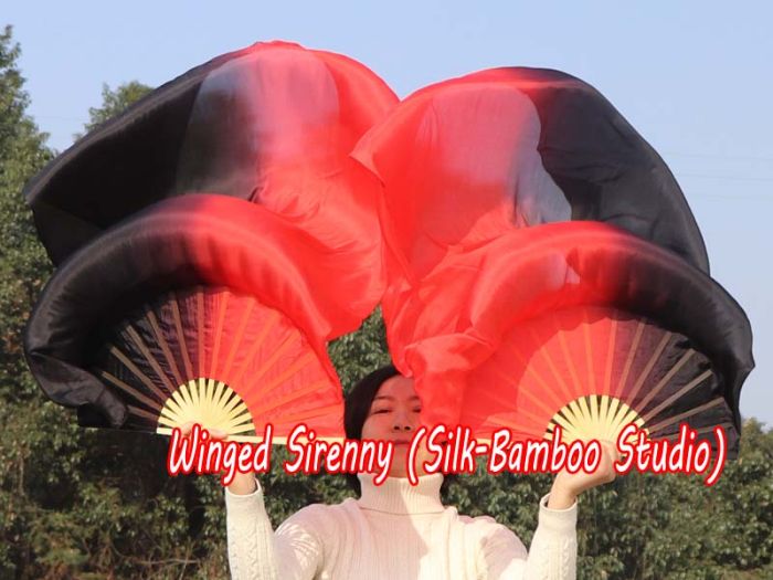 1 pair 1.1m (43") black-red long stripes silk fan veils for kids