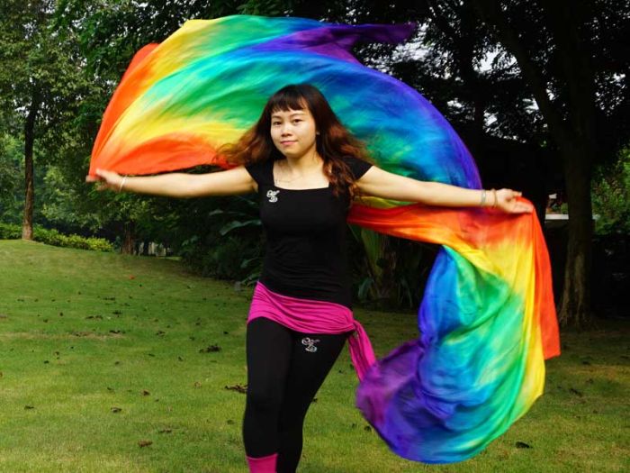 1 piece Rainbow tie-dye stripes 5 Mommes belly dance silk veil 