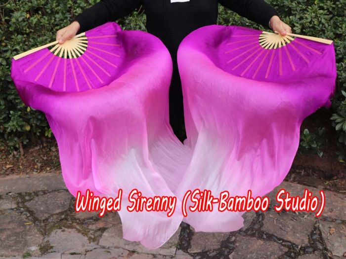 1 pair 1.1m (43") magenta fading silk fan veils for kids