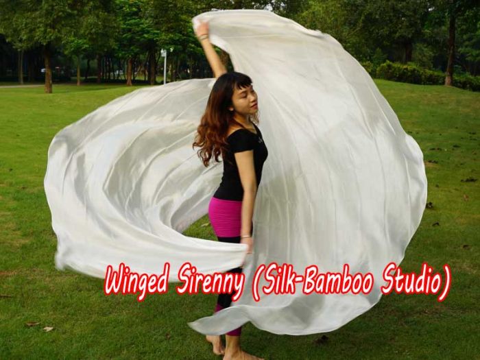 1 PIECE white half circle 6 Mommes belly dance silk veil