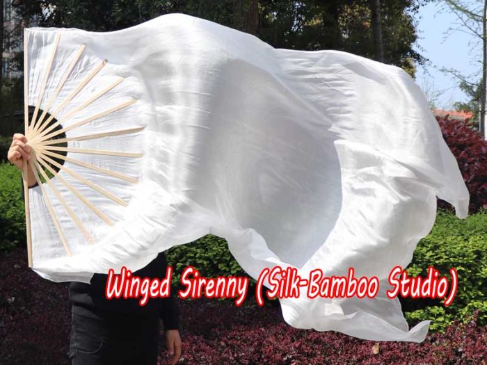 70" x 45" extra large white belly dance silk fan veil