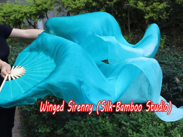 1 pair 1.5m (59") peacock blue fading belly dance silk fan veil