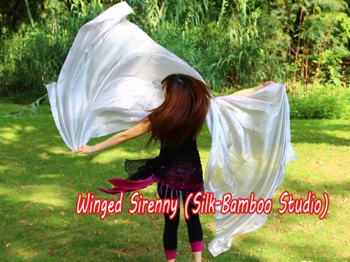 1 piece silver 5 Mommes belly dance silk veil 