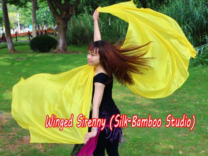 1 piece yellow 5 Mommes belly dance silk veil 