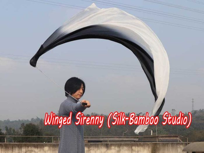 1 Piece black-white 1.8m (70") dance silk veil poi