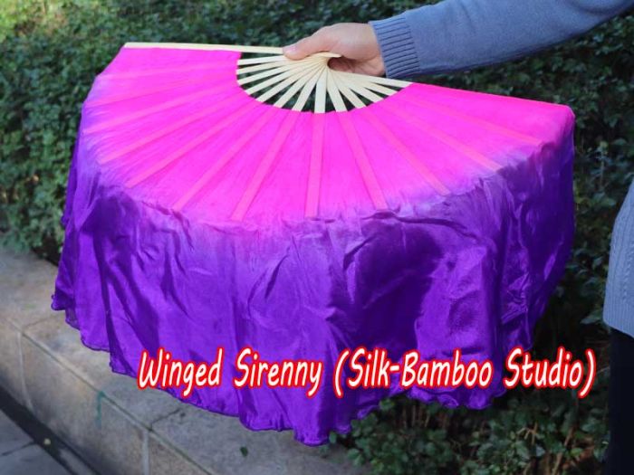 1 Pair pink-purple short Chinese silk dance fan, 20cm (8") flutter