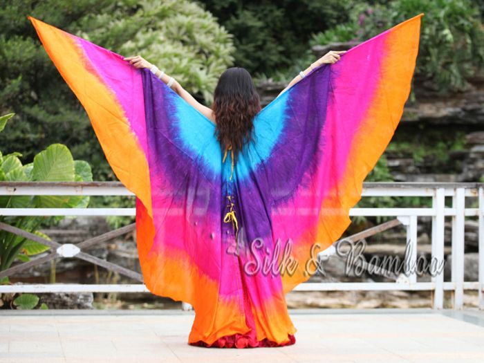 1 pair turquoise-purple-pink-orange 8 Mommes habotai belly dance silk wing