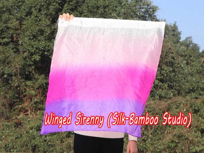 1pc 81cm (32") spinning silk flag poi for Worship & Praise, white-pink-purple