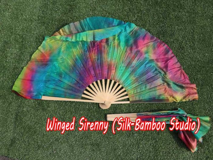 1 Pair Spring short Chinese silk dance fan, 10cm (4") flutter