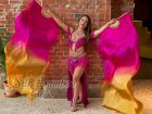 1 pair 1.5m (59") pink-orange belly dance silk fan veil